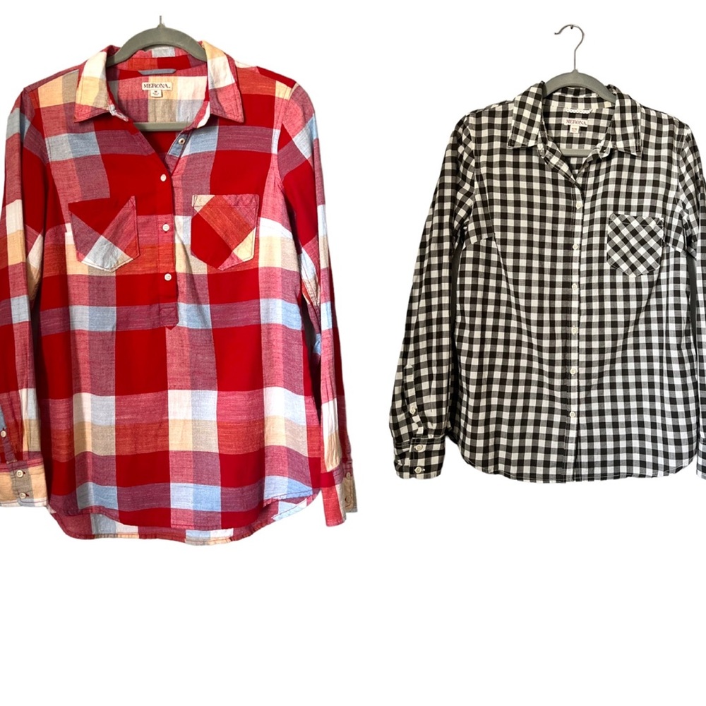 Merona Long Sleeve Plaid Flannels Size Medium